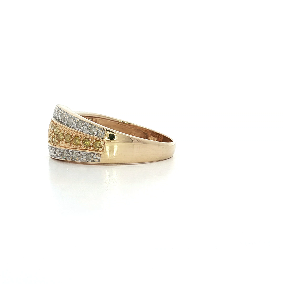 1.00 CTW of Natural Round Brilliant Cut Pavé Yellow and White Diamonds in a 14kt Yellow and White Gold Buckle Ring