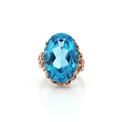 17 CT AAAA Grade Oval Shape Swiss Blue Topaz set in an Antique Triple Shank 14kt Rose Gold Ring with Ornate & Intricate Detail – Jewelry Depot, Inc.