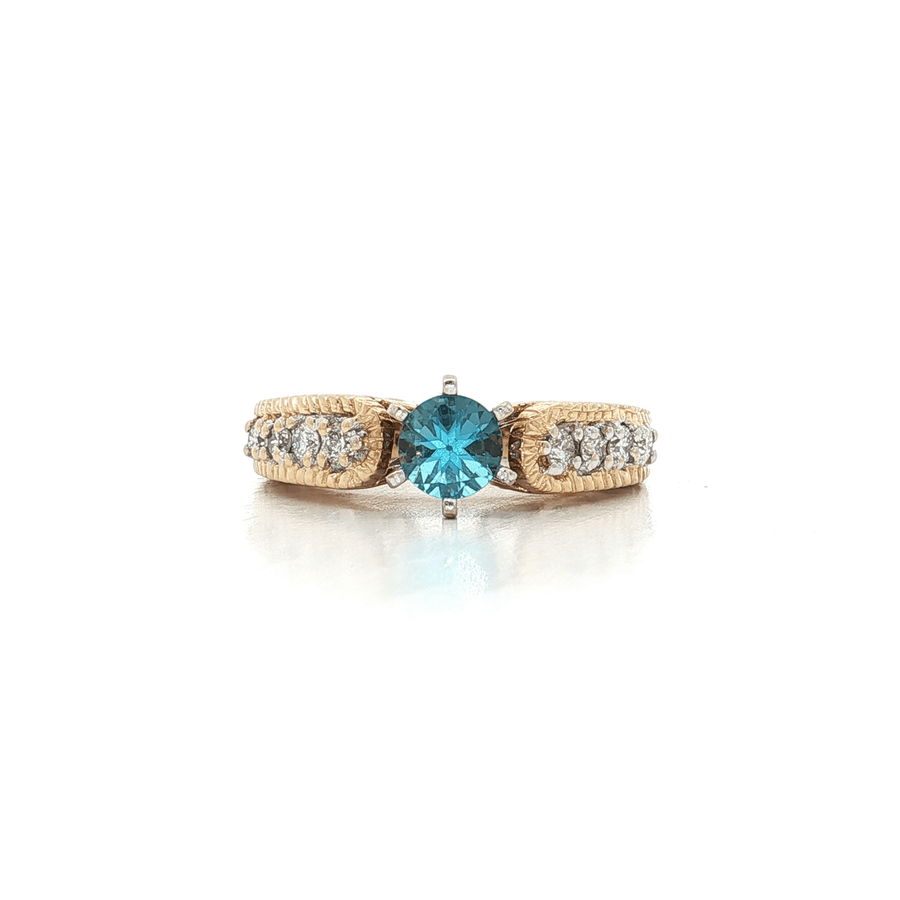 Vintage Round Cut London Blue Topaz & Colorless Diamond Ring (4/5 ct. tw.) 14k Yellow Gold