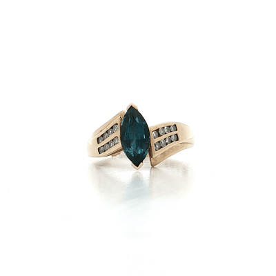 1.40 CTW AAA Grade Marquise Cut London Blue Topaz & Natural Near Colorless Round Brilliant Cut Diamonds Channel - Set in a 10kt Yellow Gold Ring – Jewelry Depot, Inc.