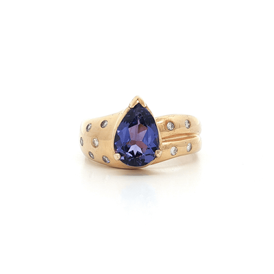2.90 CTW AAAA Grade Pear Brilliant Cut Tanzanite & Round Brilliant Cut Natural Diamond Ring in 18kt Yellow Gold – Jewelry Depot, Inc.