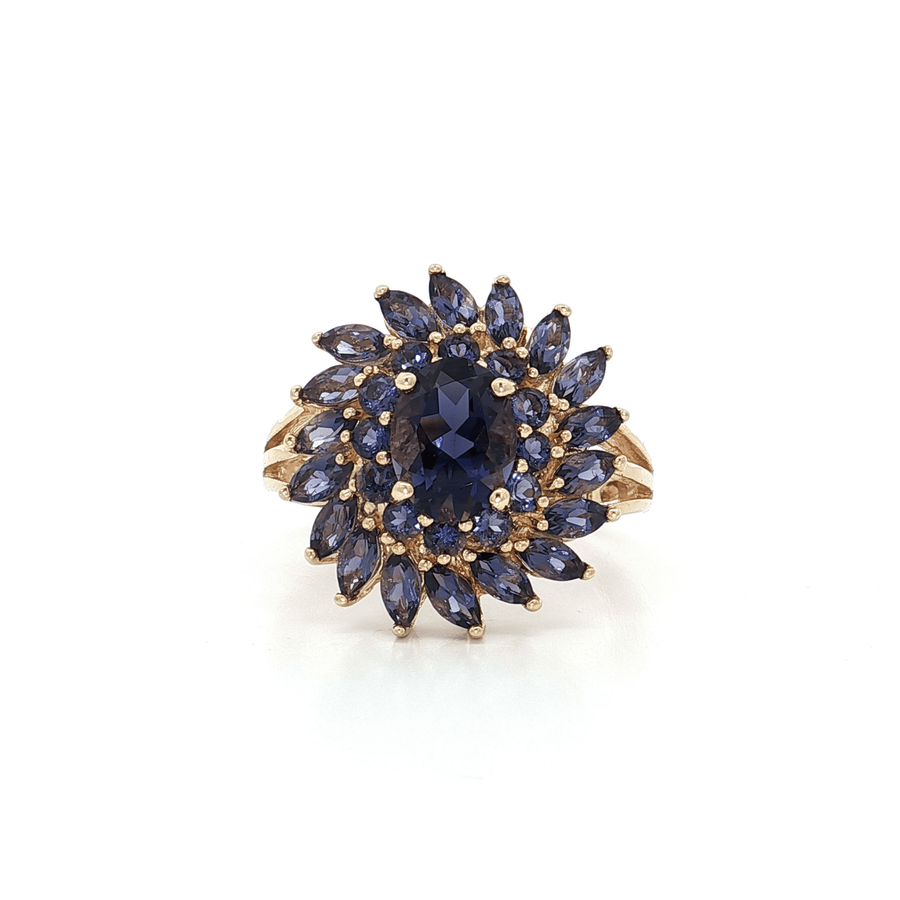 Iolite Sunburst Ring (2 3/4 ct.) 10k Yellow Gold with Oval Brilliant Cut, Round Brilliant Cut, & Marquise Brilliant Cut Iolite