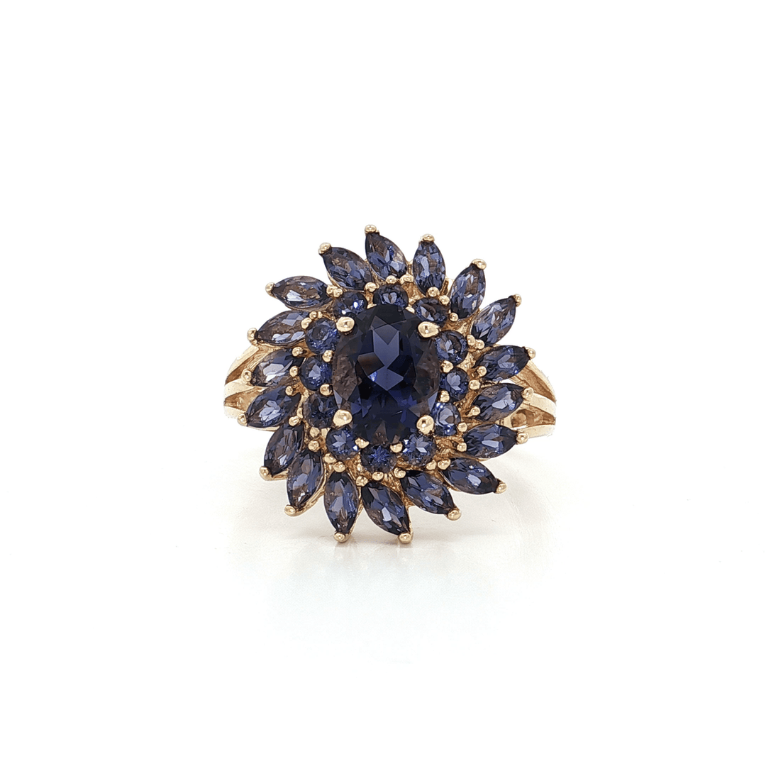 2.74 CTW Natural Iolite Sunburst Ring in 10kt Yellow Gold with Oval Brilliant Cut, Round Brilliant Cut, & Marquise Brilliant Cut Iolites – Jewelry Depot, Inc.