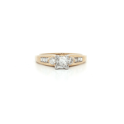 1.01 CTW Natural Princess Cut Colorless Diamond Ring in 14kt Yellow Gold with Round Brilliant Cut & Baguette Cut Diamonds – Jewelry Depot, Inc.