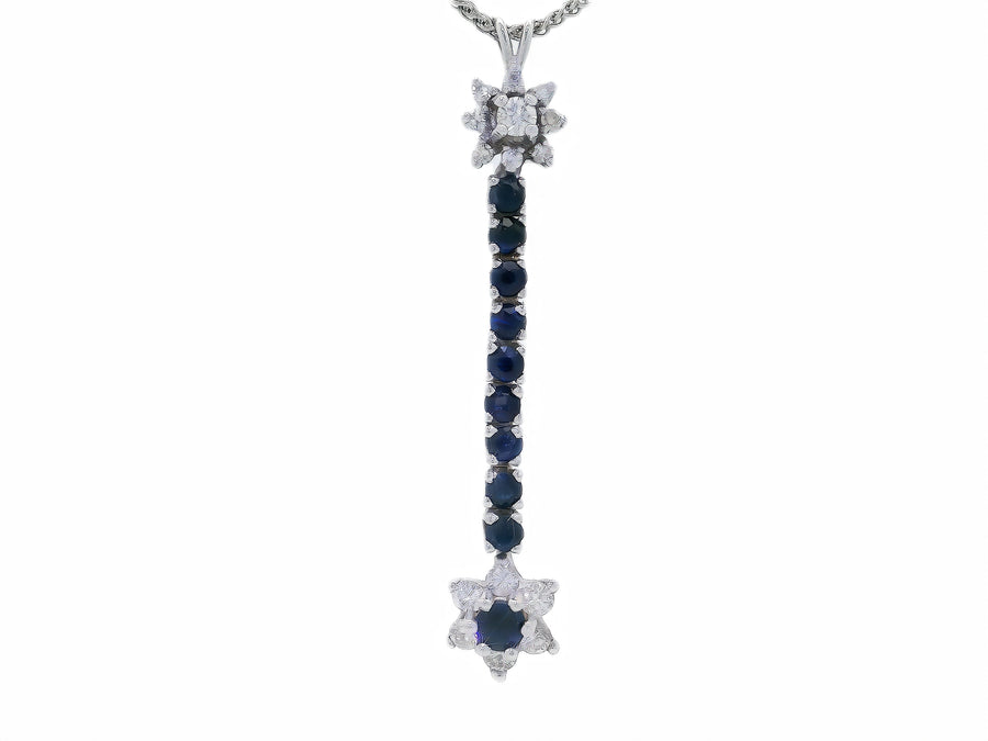 Sapphire & Nearly Flawless Colorless Diamond Double Star Dangling Pendant Necklace (2 1/5 ct. tw.) 14k White Gold