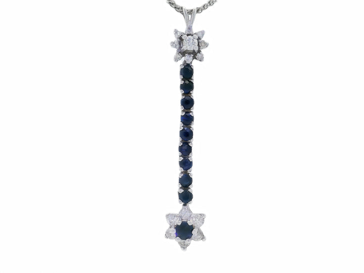 AAA Grade Natural Sapphire & Diamond Star Pendant Necklace in 14KT White Gold