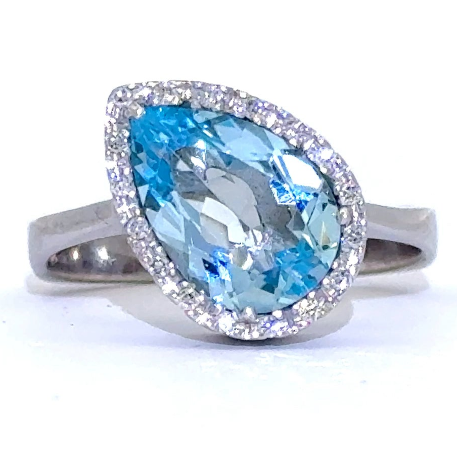 2.70 CTW Pear-Shaped Aquamarine & Diamond Ring in 18KT White Gold