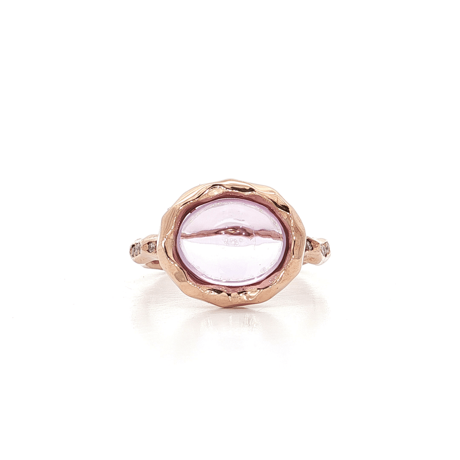 Cabochon Oval Morganite & Round Brilliant Cut Diamond Ring (3 ct. tw.) 14k Rose Gold