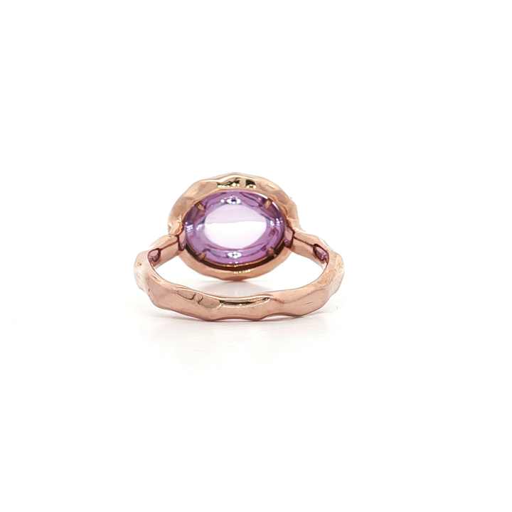 3.00 CTW Cabochon Oval Morganite and Natural Round Brilliant Cut Diamond Ring in 14kt Rose Gold
