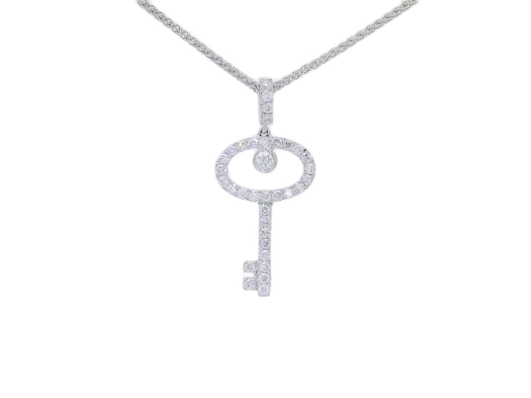 1.00 CTW Natural Diamond Key Pendant Necklace in 18KT White Gold