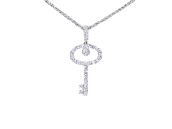 1.00 CTW Natural Diamond Key Pendant Necklace in 18KT White Gold