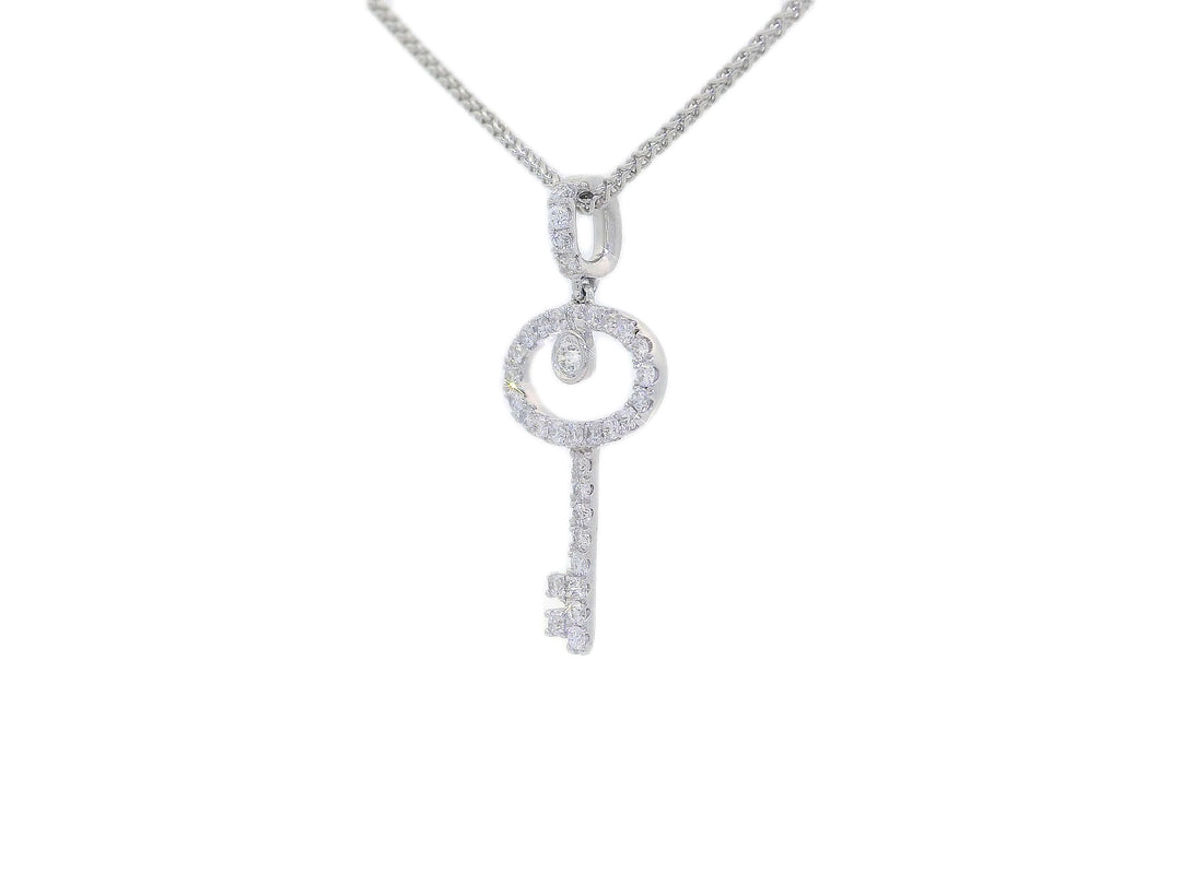 1.00 CTW Natural Diamond Key Pendant Necklace in 18KT White Gold