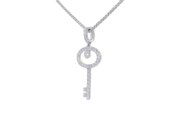 1.00 CTW Natural Diamond Key Pendant Necklace in 18KT White Gold