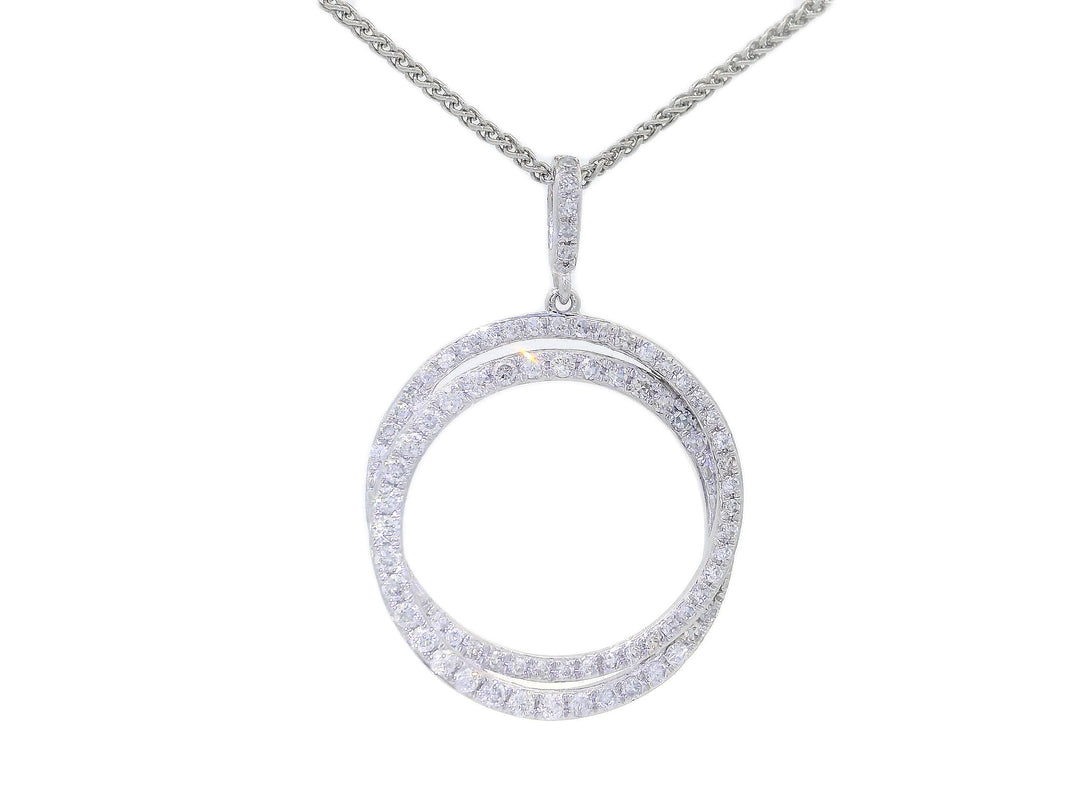 0.45 CTW Natural Diamond Double Circle Pendant Necklace in 14KT White Gold