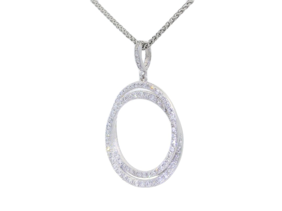 0.45 CTW Natural Diamond Double Circle Pendant Necklace in 14KT White Gold