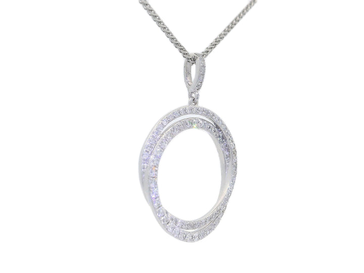 0.45 CTW Natural Diamond Double Circle Pendant Necklace in 14KT White Gold