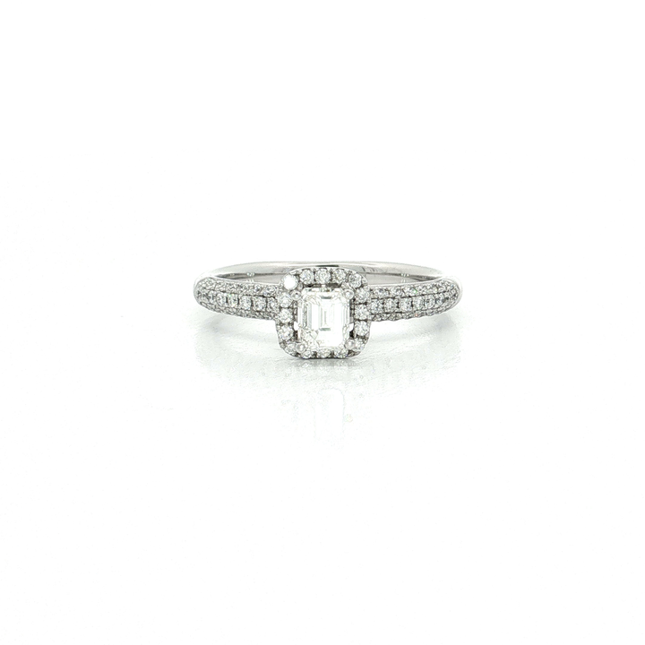 Halo Near-Colorless Emerald-Cut Diamond Engagement Ring (1 ct. tw.) in 18k White Gold