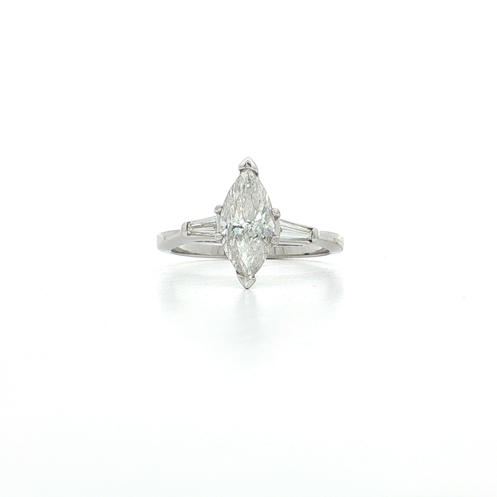 Marquise Cut Diamond & Tapered Baguette Three-Stone Ring (1 ¾ ct. tw.) in 14k White Gold