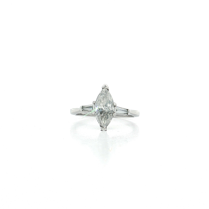 Marquise Cut Diamond & Tapered Baguette Three-Stone Ring (1 ¾ ct. tw.) in 14k White Gold