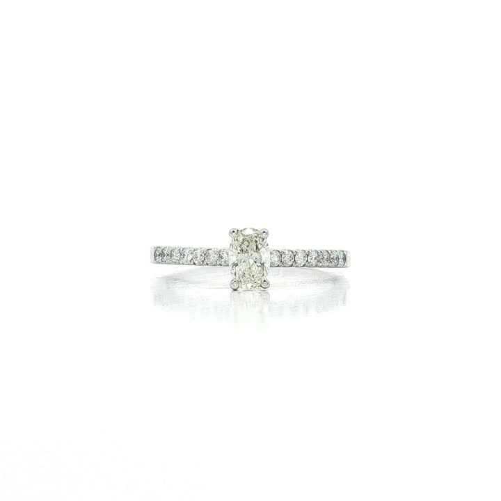Certified Oval Pavé Near-Colorless Near-Flawless Diamond Engagement Ring (⅗ ct. tw.) in 18k White Gold