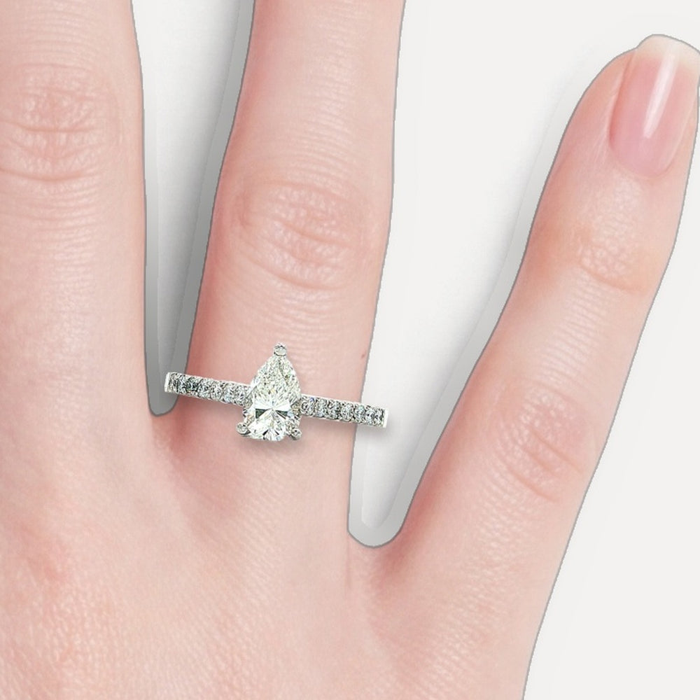 Certified Pear Brilliant Cut Near Colorless Diamond Engagement Ring (⁹⁄₁₀ ct. tw.) with Round Brilliant Cut Side Stones in 18k White Gold
