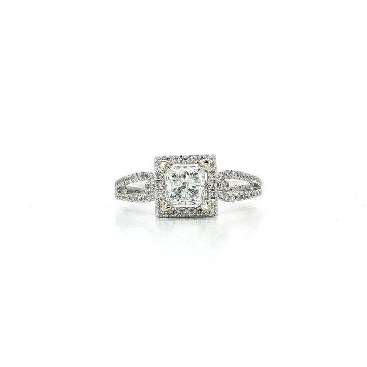 Princess Cut Diamond Halo Split-Shank Ring (1 ⅛ ct. tw.) in 18k White Gold