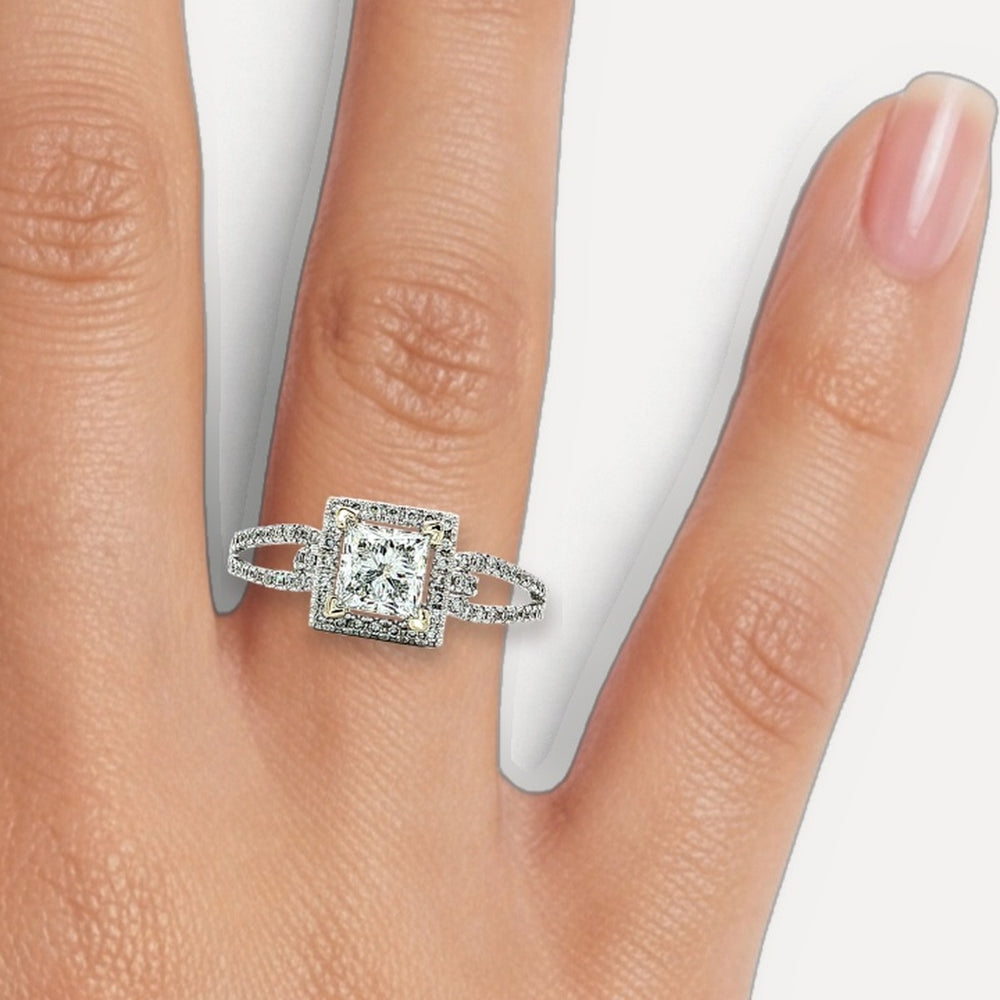Princess Cut Diamond Halo Split-Shank Ring (1 ⅛ ct. tw.) in 18k White Gold