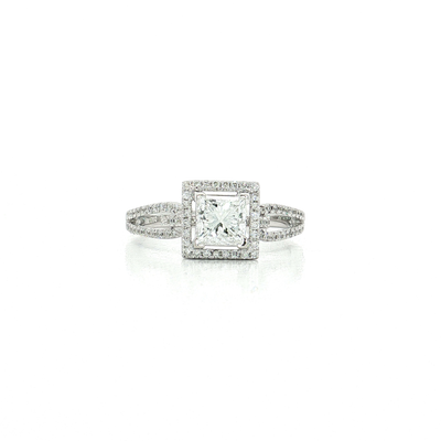 Princess Cut Halo Colorless Diamond Ring (1 1/10 ct. tw.) 18k White Gold