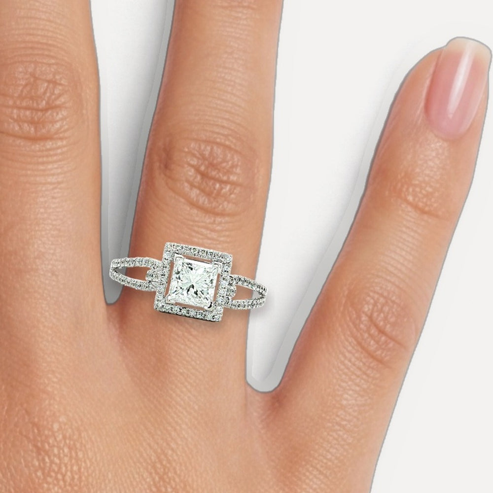 Princess Cut Halo Colorless Diamond Ring (1 1/10 ct. tw.) in 18k White Gold