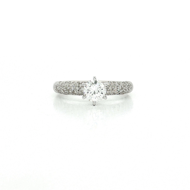 Certified Nearly Flawless Round Diamond Pavé Engagement Ring (⅞ ct. tw.) in 14k White Gold