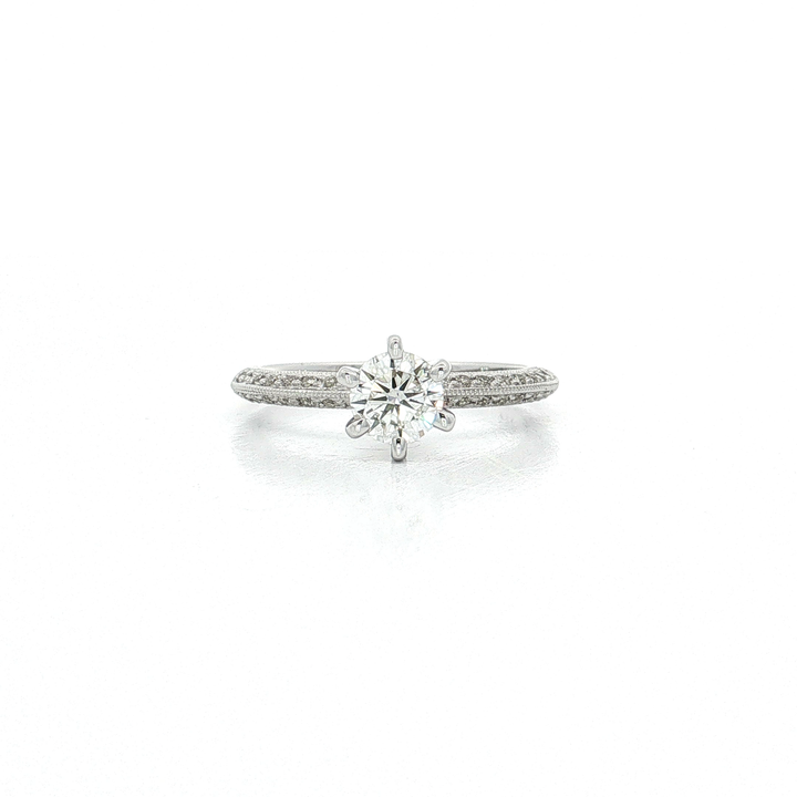 Colorless Near-Flawless Round Diamond Pavé-Shoulder Engagement Ring (⅘ ct. tw.) in 14k White Gold