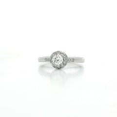 Certified Round Brilliant Diamond Halo Engagement Ring (½ ct. tw.) in 18k White Gold