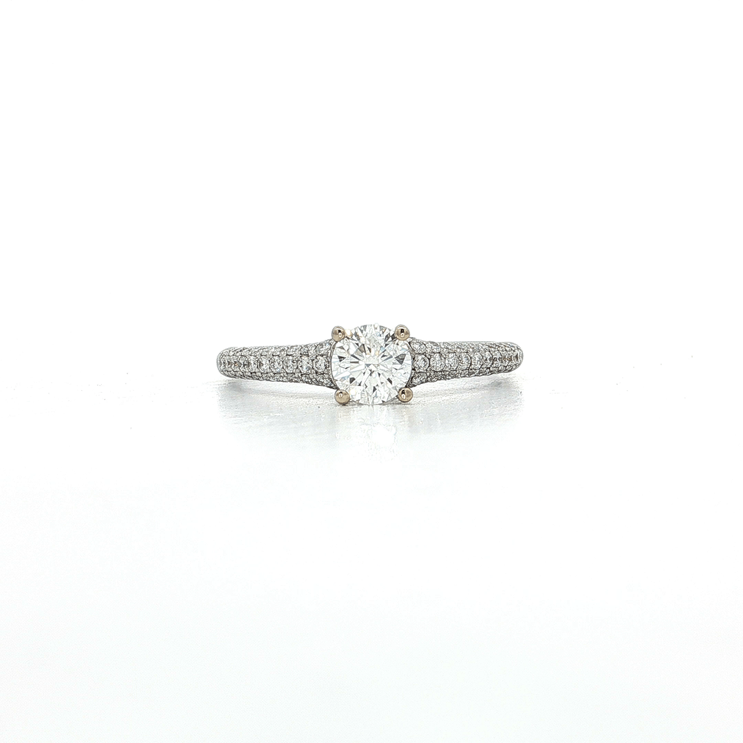 0.89 CTW EGL USA Certified Round Brilliant Cut Diamond Engagement Ring in 18kt White Gold