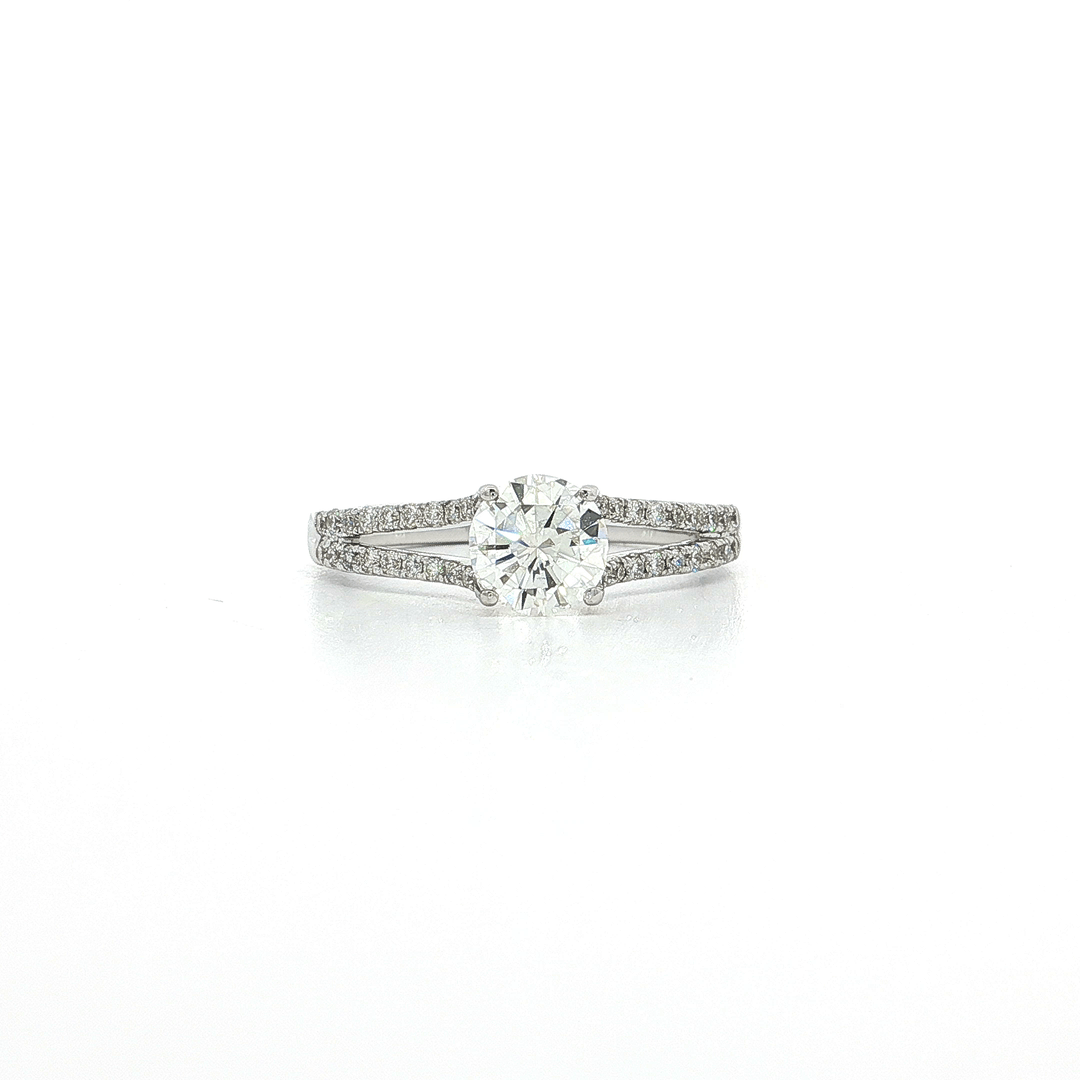 1.00 CTW Natural Round Brilliant Cut Diamond Split-Shank Pavé Engagement Ring in 18kt White Gold