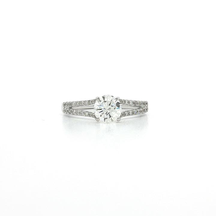1.00 CTW Natural Round Brilliant Cut Diamond Split-Shank Pavé Engagement Ring in 18kt White Gold