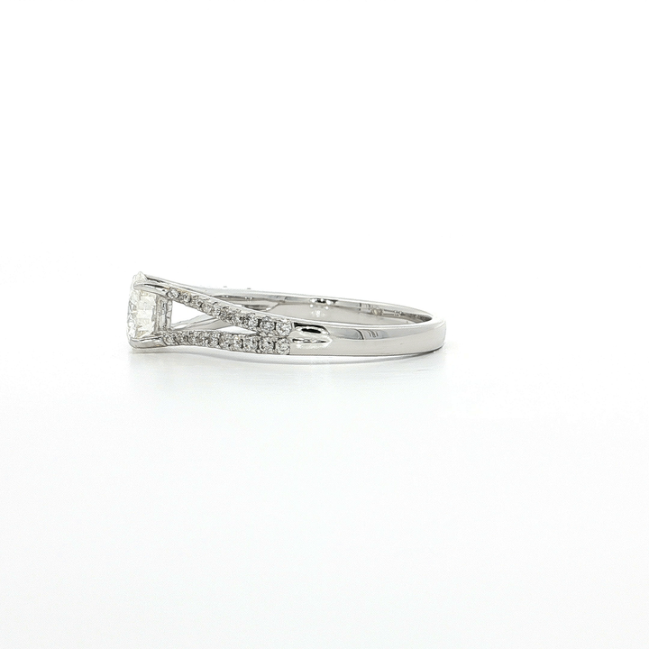 1.00 CTW Natural Round Brilliant Cut Diamond Split-Shank Pavé Engagement Ring in 18kt White Gold