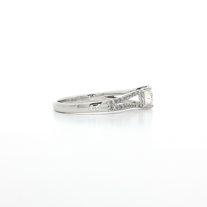 1.00 CTW Natural Round Brilliant Cut Diamond Split-Shank Pavé Engagement Ring in 18kt White Gold