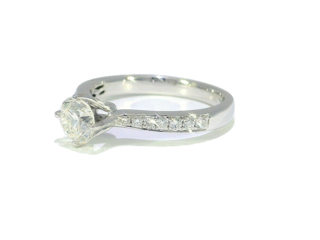 0.98 CTW EGL Certified Round Brilliant Diamond Engagement Ring in 18KT White Gold