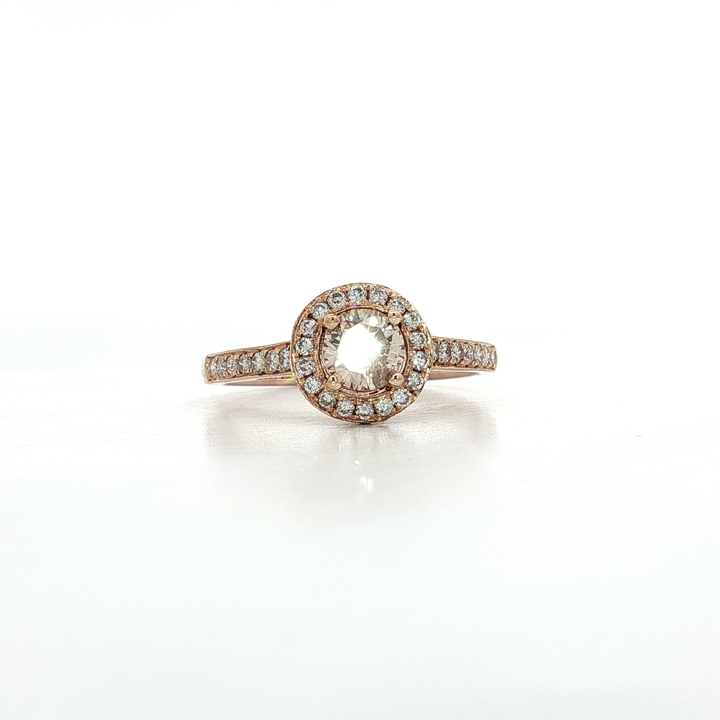 Champagne Diamond & Nearly Flawless Colorless Diamond Halo Ring (1 ½ ct. tw.) in 18k Rose Gold