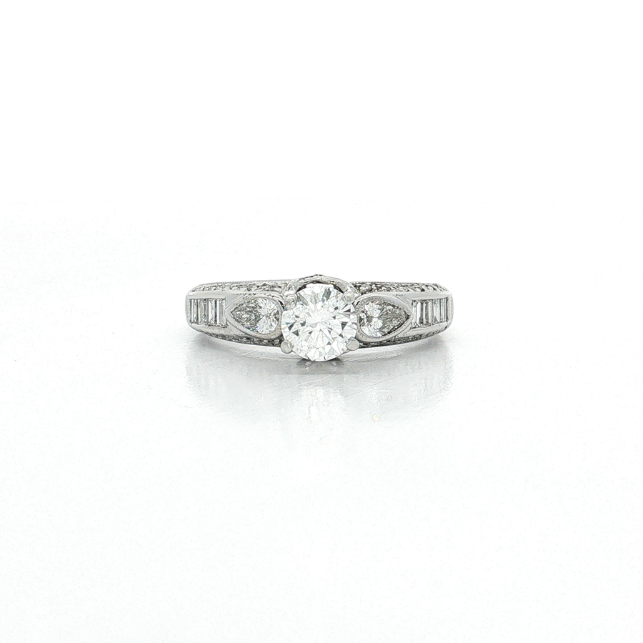 Certified Round Diamond Engagement Ring 18k White Gold