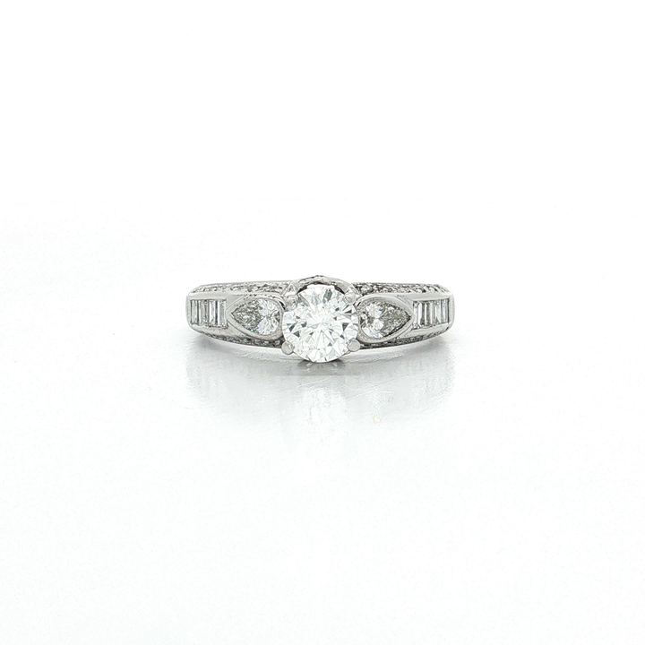 Certified Colorless Round Brilliant Diamond Engagement Ring (1 ⅗ ct.) in 18k White Gold