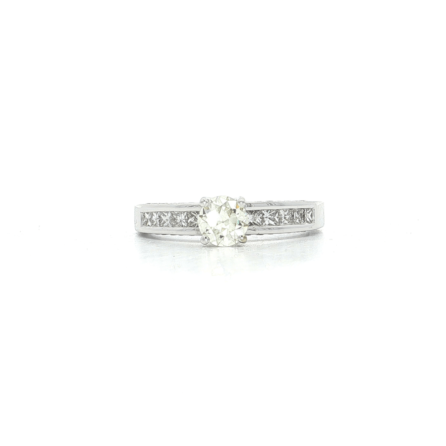 Antique Old European Cut Diamond Engagement Ring 18k White Gold