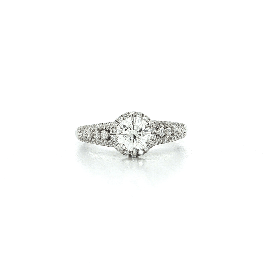 Certified Round Brilliant Cut Halo Diamond Engagement Ring (1 1/2 ct. tw.) 18k White Gold