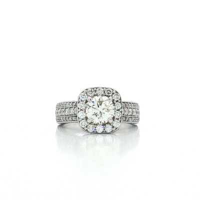 Certified Near-Colorless Nearly Flawless Halo Diamond Engagement Ring (3 ct. tw.) in 18k White Gold