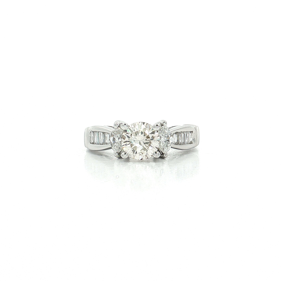 Vintage Round Brilliant & Marquise Diamond Ring (1 7/8 ct. tw.) 18k White Gold