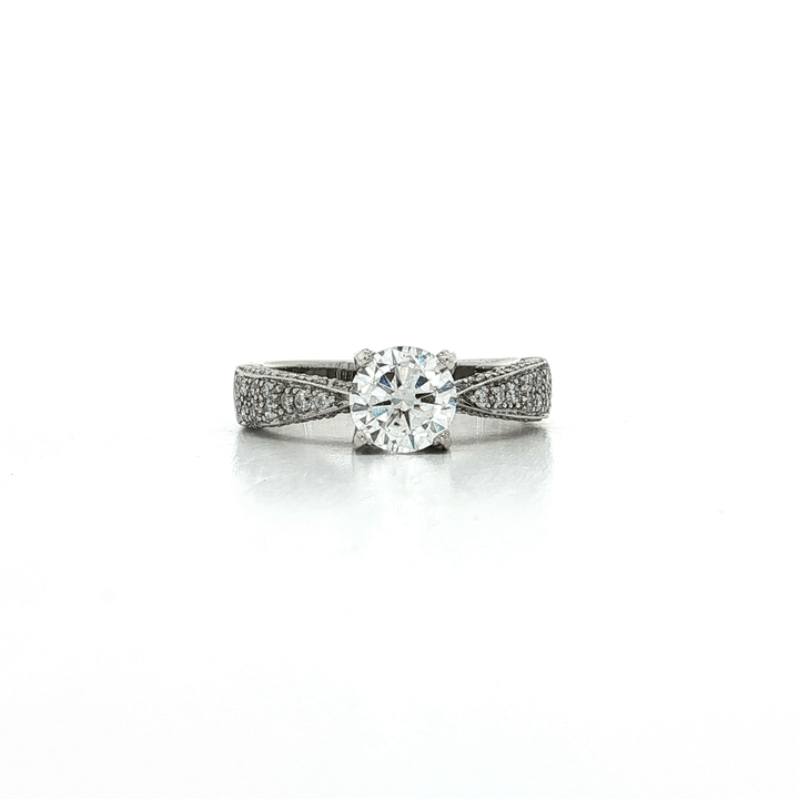 1.25 CTW Colorless Round Brilliant Diamond Engagement Ring in Pavé Mounting 14kt White Gold