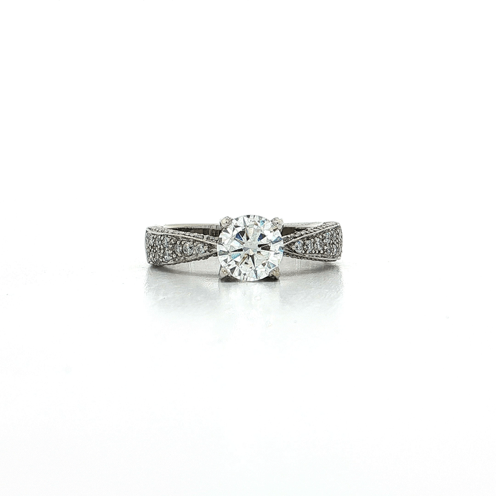 1.25 CTW Colorless Round Brilliant Diamond Engagement Ring in Pavé Mounting 14kt White Gold
