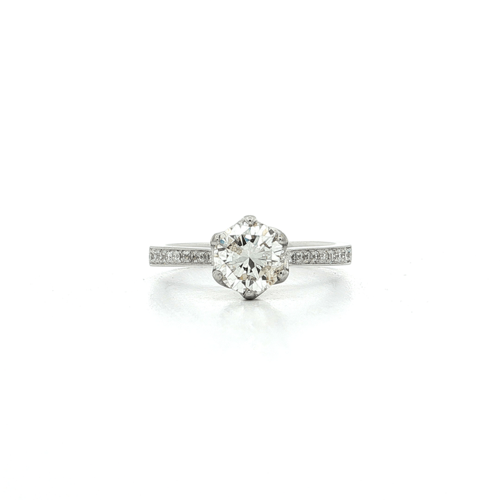 1.35 CTW Natural Round Brilliant Cut Diamond Engagement Ring in 18kt White Gold
