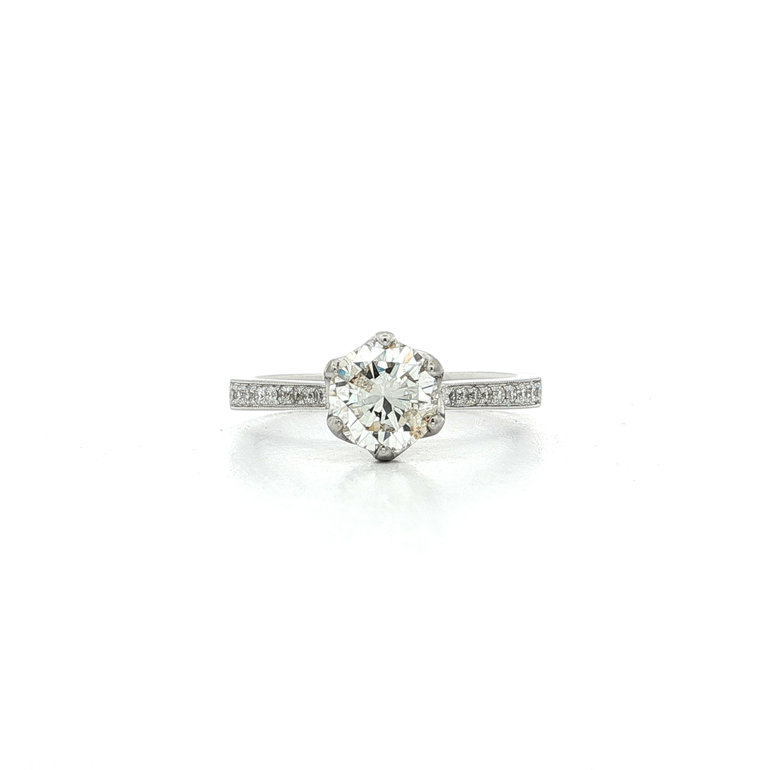 1.35 CTW Natural Round Brilliant Cut Diamond Engagement Ring in 18kt White Gold