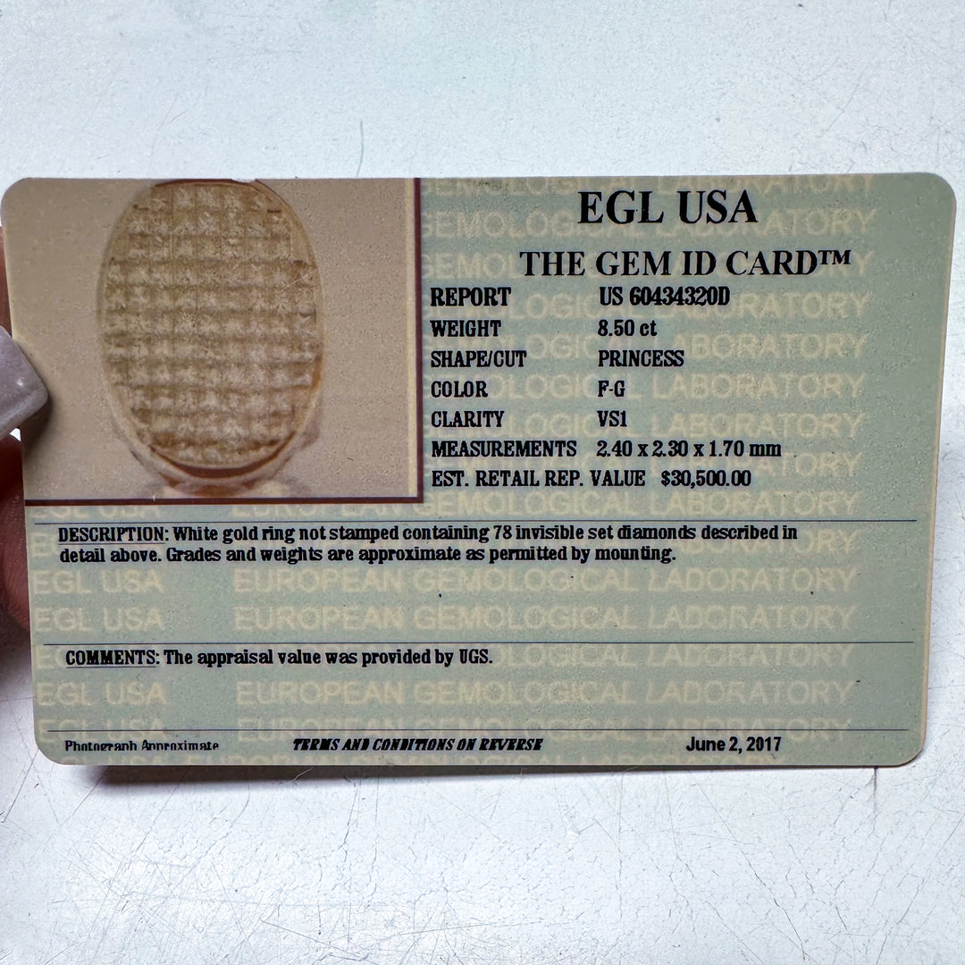 8.5CT Carat Diamond and 14KT White Gold Unisex Cluster Ring, 78 Diamonds, EGL USA Certified.